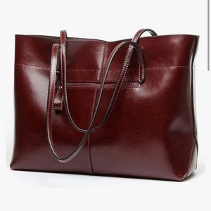 Covelin Leather Wine Red colored Tote, Shoulder Handbag